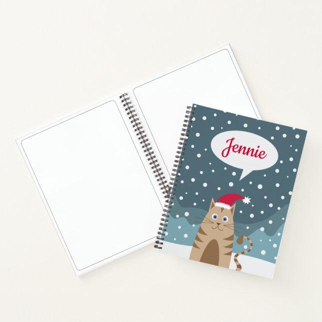 Personalised name christmas cat sketchbook notebook (Inside)