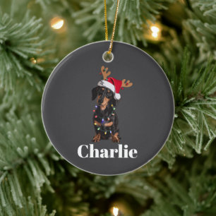 Personalised Name Christmas Dachshund Dog Lights Ceramic Ornament