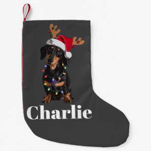 Personalised Name Christmas Dachshund Dog Lights Small Christmas Stocking