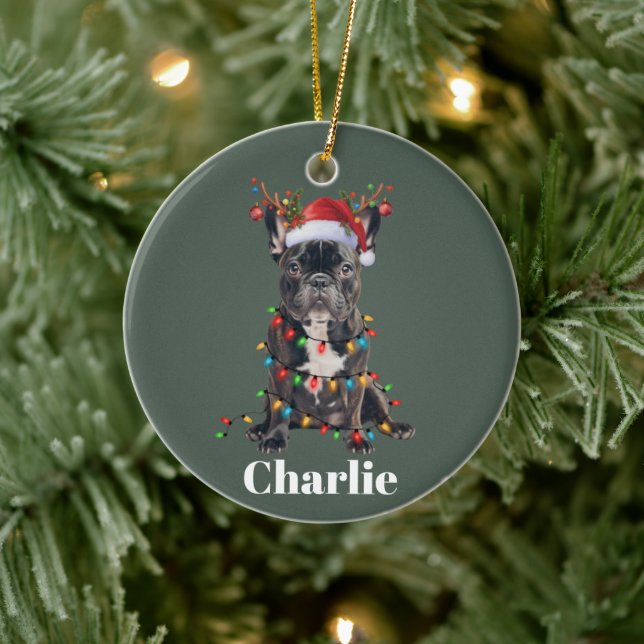 Personalised Name Christmas French Bulldog Dog  Ceramic Ornament (Tree)