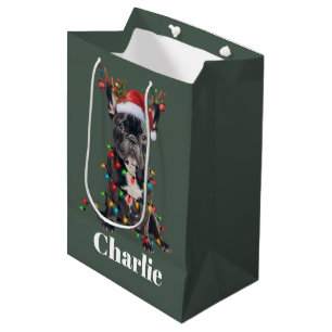 Personalised Name Christmas French Bulldog Dog  Medium Gift Bag
