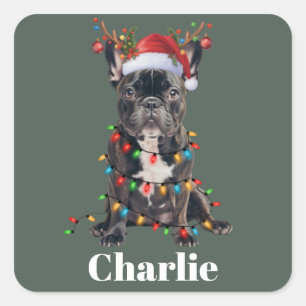 Personalised Name Christmas French Bulldog Dog  Square Sticker