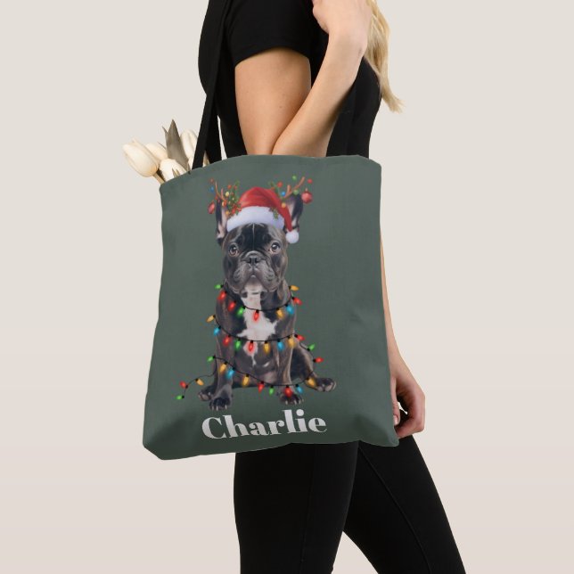 Personalised Name Christmas French Bulldog Dog  Tote Bag (Close Up)