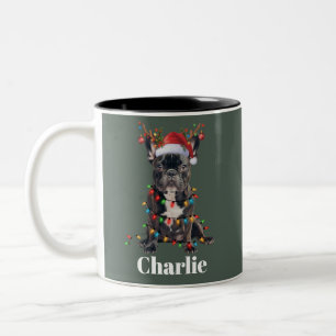Personalised Name Christmas French Bulldog Dog  Two-Tone Coffee Mug