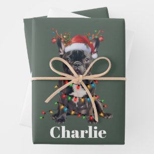 Personalised Name Christmas French Bulldog Dog  Wrapping Paper Sheet