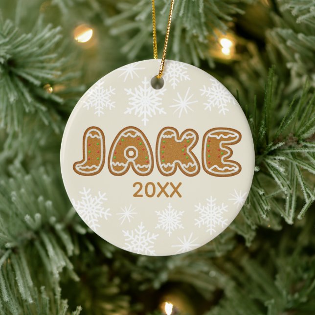 Personalised Name Christmas Gingerbread Cookies Ceramic Ornament (Tree)