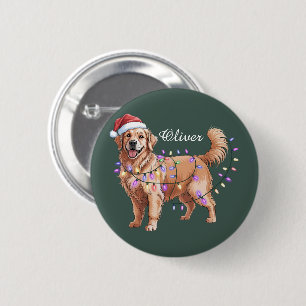 Personalised Name Christmas Golden Retriever Dog 6 Cm Round Badge
