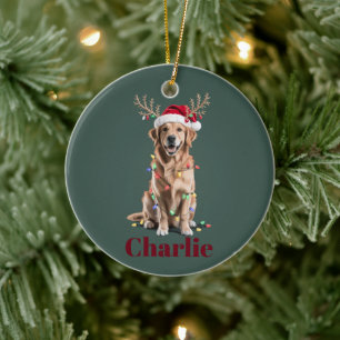 Personalised Name Christmas Golden Retriever Dog Ceramic Ornament