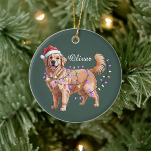 Personalised Name Christmas Golden Retriever Dog Ceramic Ornament