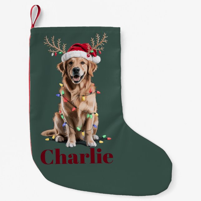 Personalised Name Christmas Golden Retriever Dog Small Christmas Stocking (Front)