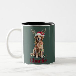 Personalised Name Christmas Golden Retriever Dog Two-Tone Coffee Mug