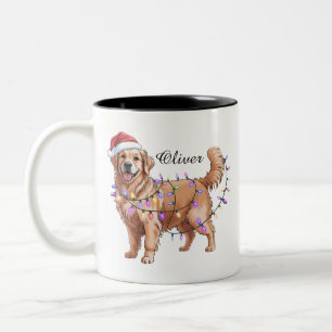 Personalised Name Christmas Golden Retriever Dog  Two-Tone Coffee Mug