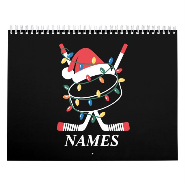 Personalised Name Christmas Hockey Xmas Santa Hat Calendar (Cover)