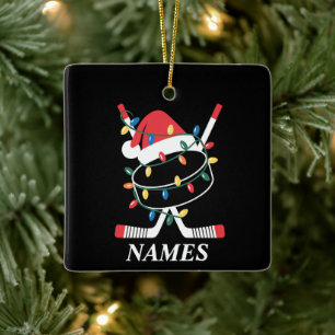 Personalised Name Christmas Hockey Xmas Santa Hat Ceramic Ornament