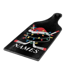 Personalised Name Christmas Hockey Xmas Santa Hat Cutting Board