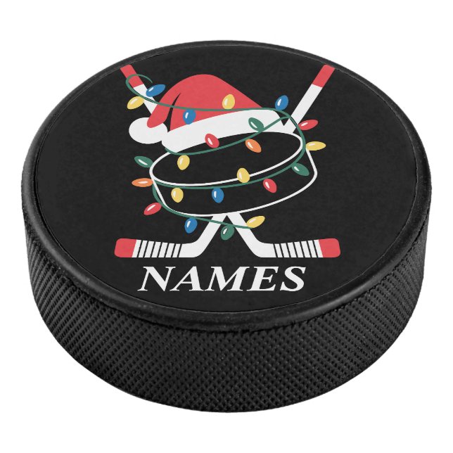 Personalised Name Christmas Hockey Xmas Santa Hat Hockey Puck (3/4)