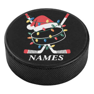 Personalised Name Christmas Hockey Xmas Santa Hat Puck