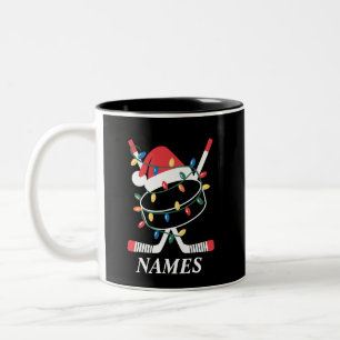 Personalised Name Christmas Hockey Xmas Santa Hat Two-Tone Coffee Mug