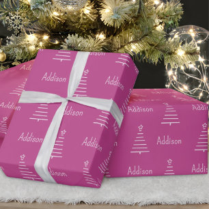 Personalised Name Christmas Tree Rose Violet Gift Wrapping Paper