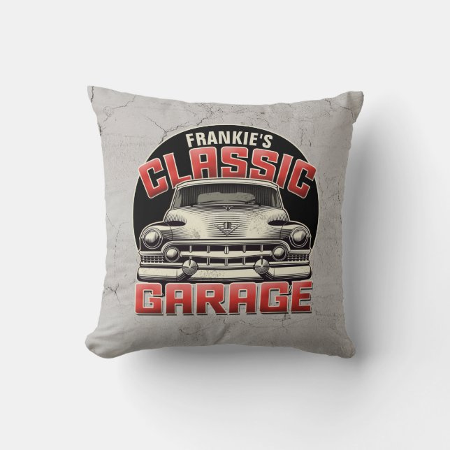 Personalised NAME Classic Car Garage Custom Shop Cushion (Front)