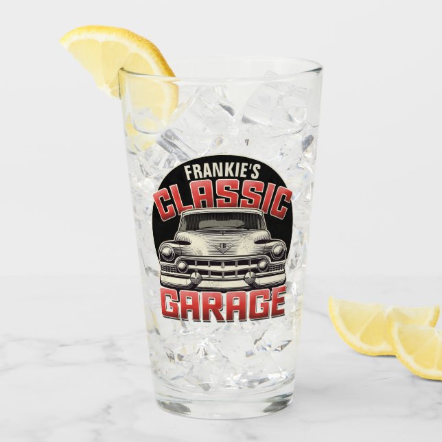 Personalised NAME Classic Car Garage Custom Shop Glass (Front Ice)