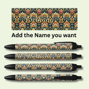 Personalised Name Classic Floral Black Ink Pen