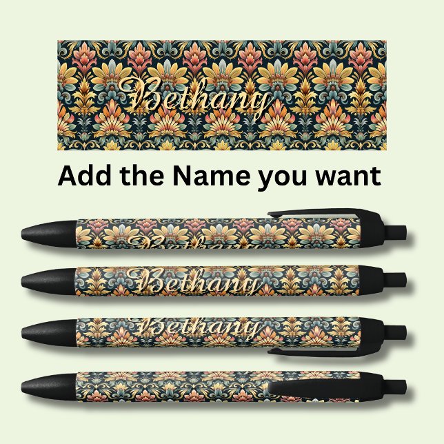 Personalised Name Classic Floral Black Ink Pen (Creator Uploaded)