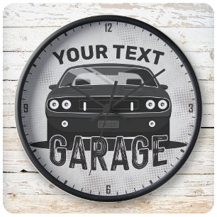 Personalised NAME Classic Muscle Car Garage Retro Large Clock