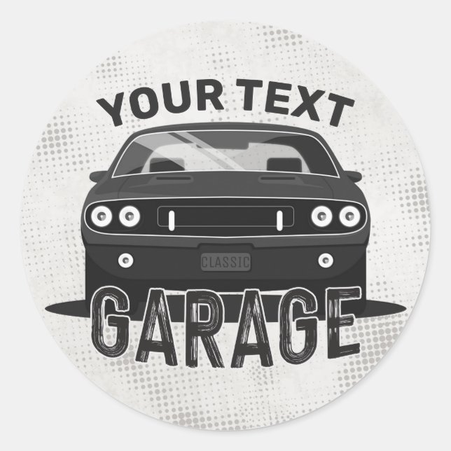 Personalised NAME Classic Muscle Car Garage Retro Round Sticker (Front)