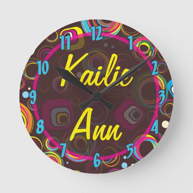 Personalised Name Clock 1970's Retro Colour Circle (Front)