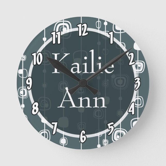 Personalised Name Clock 70's Retro Blue Squares (Front)