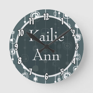 Personalised Name Clock 70's Retro Blue Squares