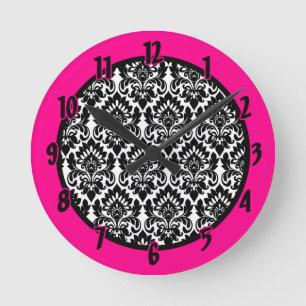 Personalised Name Clock Black “Hot Pink” Damask