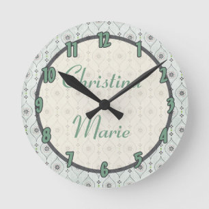 Personalised Name Clock Blue Flowers Pattern