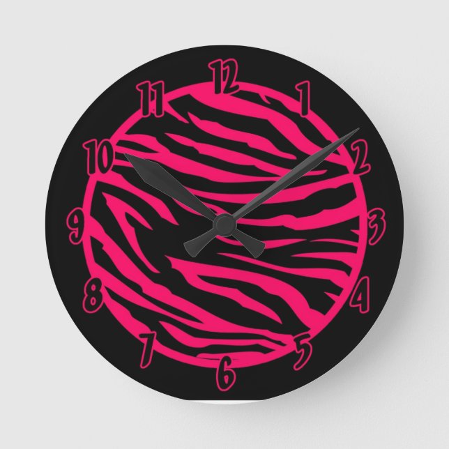 Personalised Name Clock Hot Pink Black Zebra Print (Front)