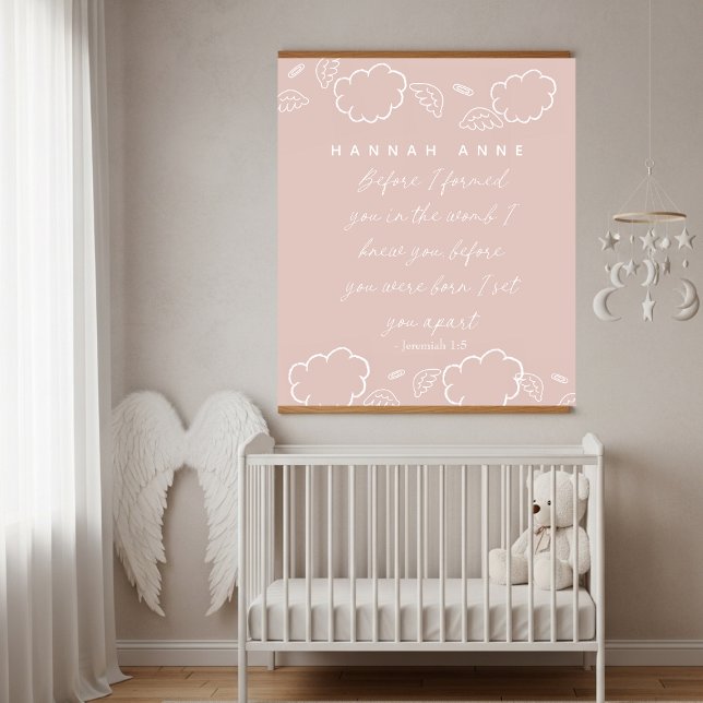 Personalised Name Cloud Jeremiah 1:5 Nursery pink Hanging Tapestry (Personalized Name Cloud Jeremiah 1:5 Nursery pink Hanging Tapestry)