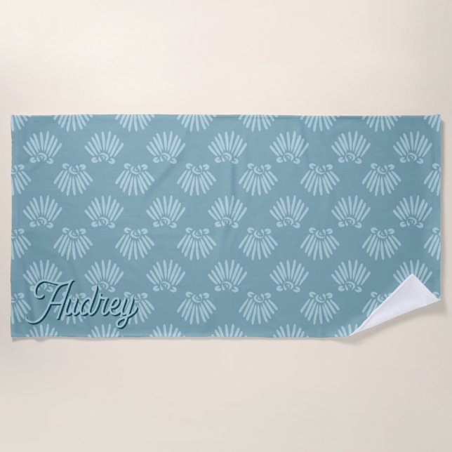 Personalised Name Coastal Shell Pattern Beach Towel (Front)