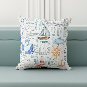 Personalised name collage nautical boy gifts cushion