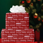 Personalised Name Collage Red Typography Christmas Wrapping Paper<br><div class="desc">Festive red Christmas name collage wrapping paper decorated in nine different fonts spelling your name in white. Cute custom kids gift wrap with fun typography in white.</div>