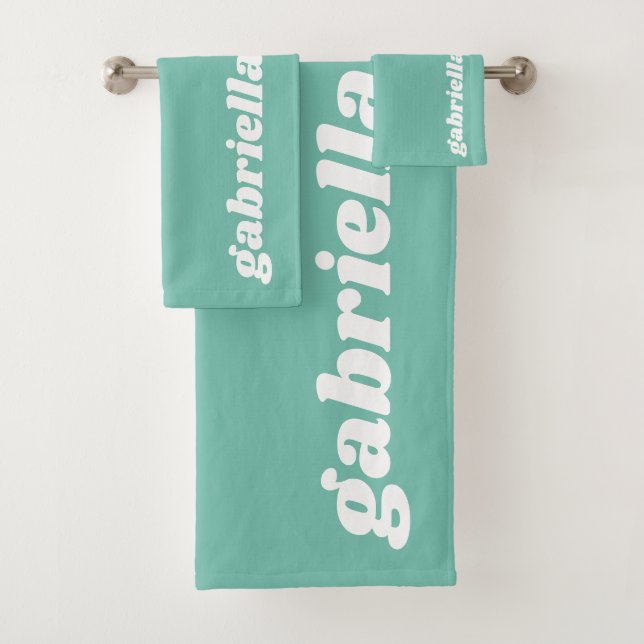 Personalised Name College Dorm Graduation Green Bath Towel Set (Insitu)