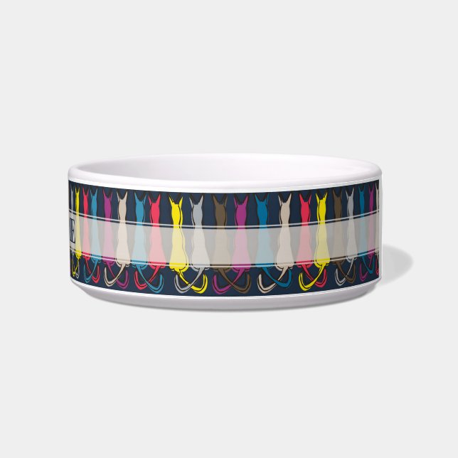 Personalised Name Colourful Cats Silhouette Bowl (Right)