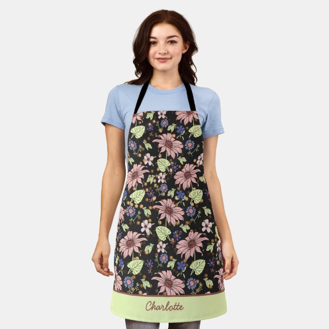 Personalised name colourful floral seamless patter apron (Worn)