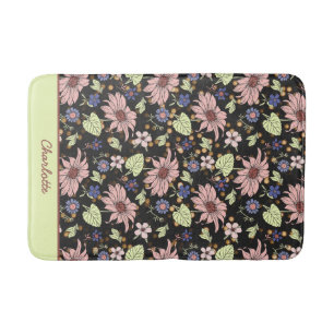 Personalised name colourful floral seamless patter bath mat