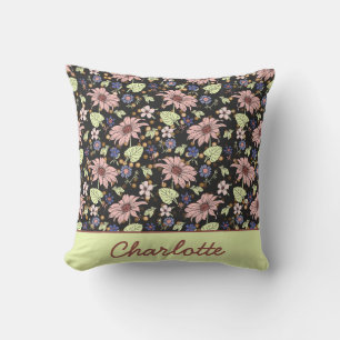 Personalised name colourful floral seamless patter cushion