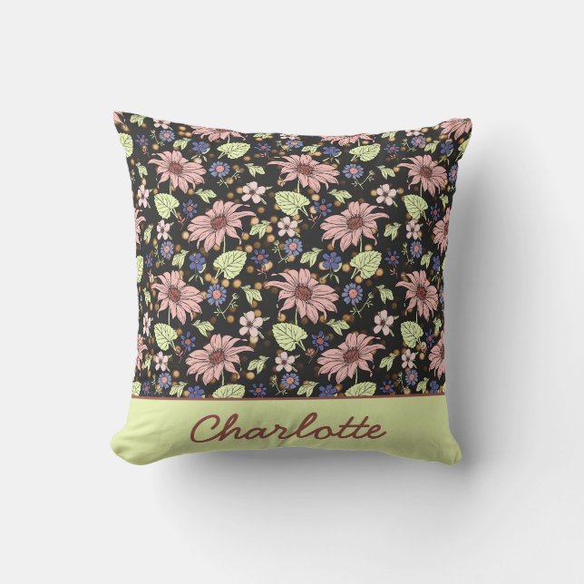 Personalised name colourful floral seamless patter cushion (Front)