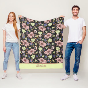 Personalised name colourful floral seamless patter fleece blanket