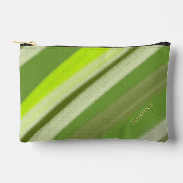 Personalised Name Colourful Lime Green Stripes  Accessory Pouch (Front)