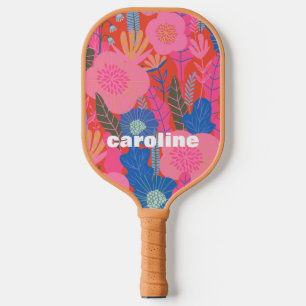 Personalised Name Colourful Red Pink Floral Pickleball Paddle