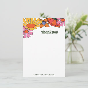 Personalised Name Colourful Retro Groovy Floral Mo Thank You Card