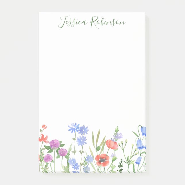 Personalised Name Colourful Wildflower Garden Post-it Notes (Front)